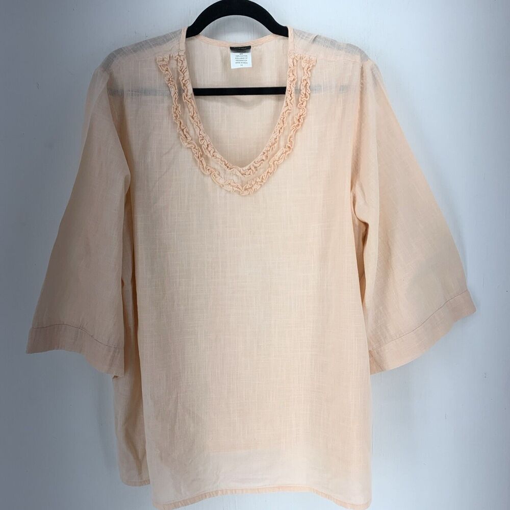 Salon Studio Womens 2X Tunic Top Cotton 3/4 Sleeve Ruffles Feminine Relaxed